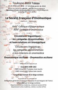 XVVIIIe colloque d'onomastique à Toulouse
